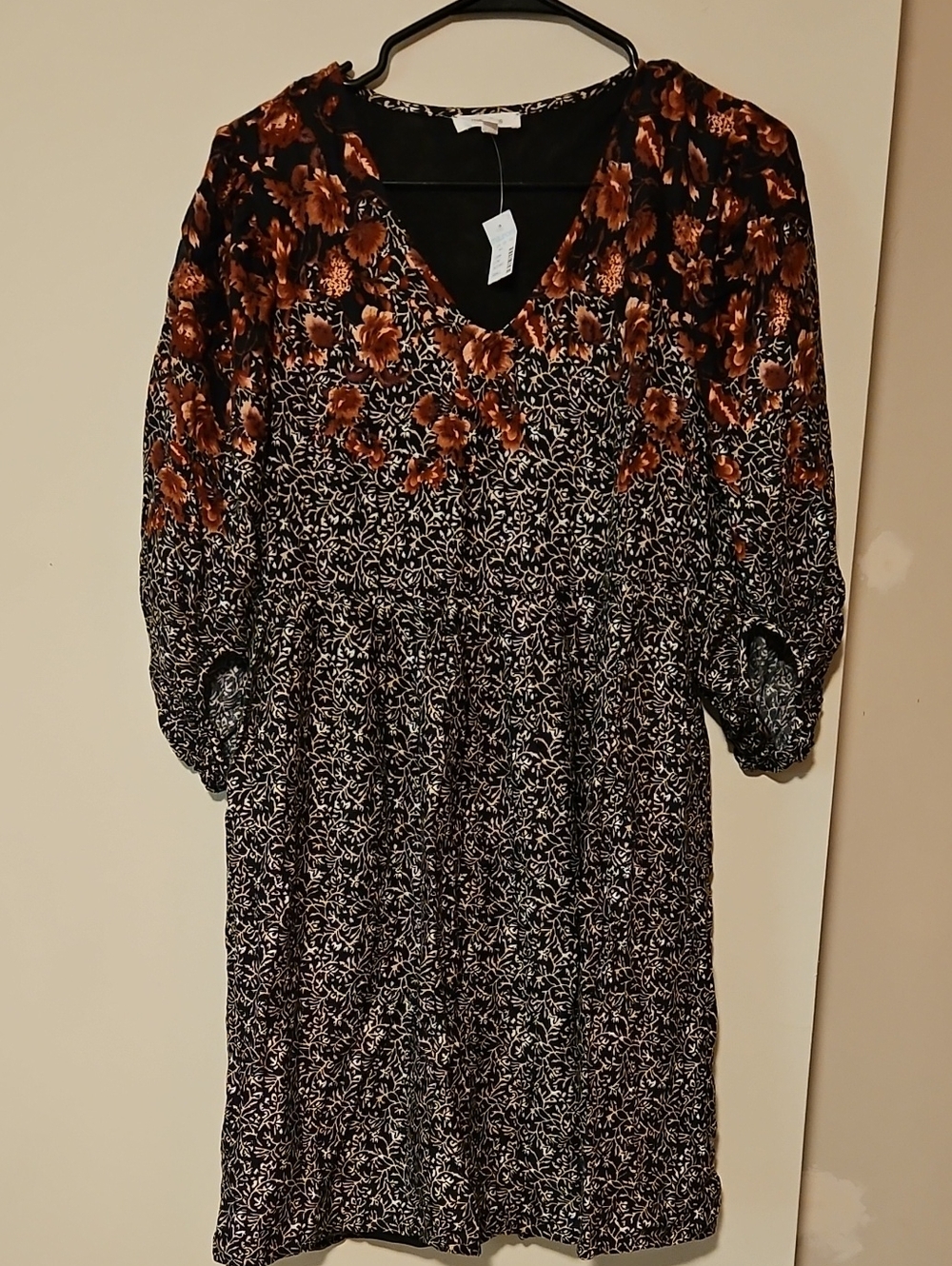 Maurices Black Dress with Brown Floral Yoke